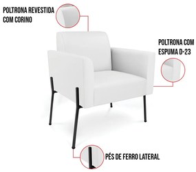 Poltrona Pé de Ferro Preto Kit 2 para Recepção Marisa Corino D03 - D'Rossi - Branco