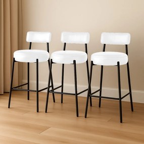 Banqueta Cozinha Alta com Encosto Industrial Preto Kit 3 Londres PU D03 - D'Rossi - Branco