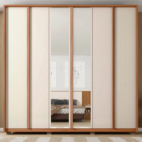 Guarda Roupa Santi Ripado com 6 Portas e 2 Espelhos 4 Gavetas em MDF Freijo/OffWhite G11 - Gran Belo