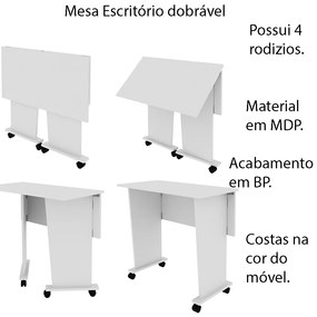 Mesa com rodizio para Escritório Home Office ME4117 MDP Branco G69 - Gran Belo