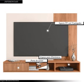 Painel Bellara 135,5cm para TV até 55 com Porta e Prateleiras Nichos MDP Freijo/OffWhite G11 - Gran Belo