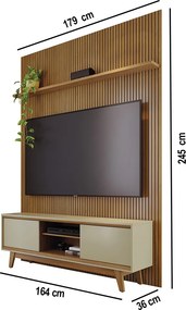 Painel TV 65 Pol 179cm Ripado Valen e Rack Bancada Mylan M20 - D'Rossi - Cumaru(fosco)/Opala(brilho)