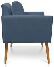 Kit 2 Poltronas Aline Suede Azul Marinho Pés Palito Castanho - D'Rossi