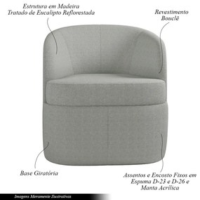 Poltrona Decorativa Design Moderno Bel Sala de Estar Base Giratória Bouclê Cinza G33 - Gran Belo