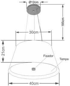 Lustre Pendente Cone Vivare Md-4119 Cúpula em Tecido 21x40x30cm - Bivolt