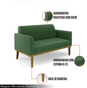 Poltrona Namoradeira Decorativa Isabella Pés Fixo em Madeira Castanho Suede Verde G19 - Gran Belo