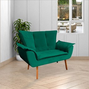 Poltrona Namoradeira Pés Palito Charger Veludo Verde G19 - Gran Belo