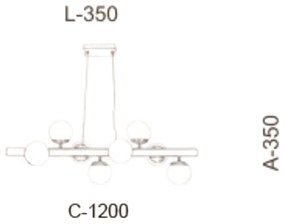 Pendente Retangular Com Globinho 120X35X35Cm 8 X G9 Metal E Globo Ø12C... (PRETO / COBRE BRILHO)
