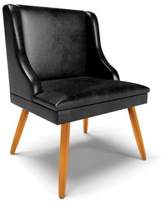 Cadeira Decorativa Sala de Jantar Pés Palito de Madeira Firenze PU Preto Brilho/Natural G19 - Gran Belo
