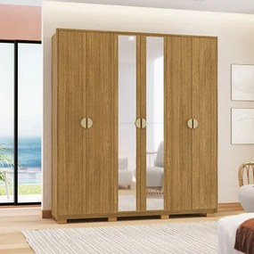 Guarda Roupa Noronha Com Espelho E 6 Gavetas Nature - Vila Rica Móveis