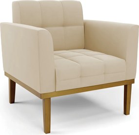 Poltrona Decorativa Karen Pés Fixo em Madeira Castanho Suede Bege G19 - Gran Belo