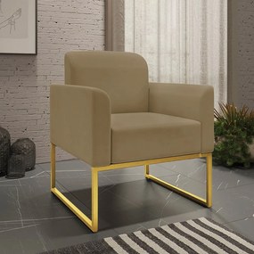 Poltrona Decorativa Isabella Base Industrial Suede Nude/Dourado G19 - Gran Belo