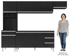 Cozinha Modulada 5 Peças Balcão com Pia 160cm Andréia Preto - AJL Móve