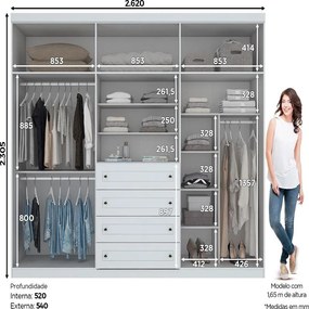 Roupeiro Guarda Roupa Casal Americano 6 Portas 4 Gavetas