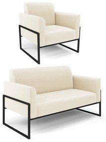 Sofá Namoradeira com Poltrona Base Industrial Alta Preto Marisa Veludo D03 - DRossi - Bege
