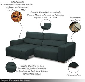 Sofá Decorativo Barbosa 3 Lugares Sala de estar 250cm Reclinável e Retrátil Couro Verde Musgo G88 - Gran Belo