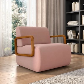 Poltrona Decorativa Sala de Estar Odessa Braços em Madeira Veludo Rosê G33 - Gran Belo