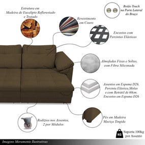 Sofá Retrátil Elétrico Sala de Estar Nolan Bipartido 250cm Conforto Premium em Couro Cappuccino G58 - Gran Belo