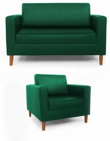 Conjunto Namoradeira + Poltrona Gabriela Suede Verde Bandeira