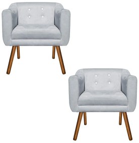 KIT 02 POLTRONAS JULIA SUEDE COM STRASS - Cinza