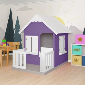 Casinha De Brinquedo Com Cercado Floreiros MDF Lilás/Branco L12 - Gran Belo