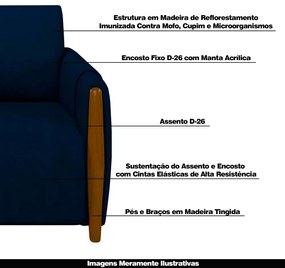 Sofá Decorativo 3 Lugares 223cm Maceió Veludo Azul Marinho G45 - Gran Belo