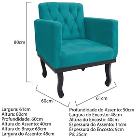 Poltrona Classic Pés Luís XV Suede Azul Turquesa - ADJ Decor