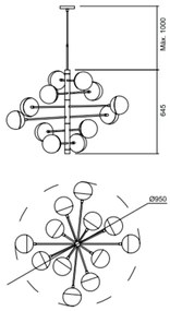 Pendente Satélite C/ 12 Globos Ø95X64,5X100Cm 12L G9 Metal E Globo Ø12... (CB-V - Cobre Escovado, CLEAR)