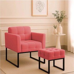 Poltrona Sala e Puff Decorativo Industrial Elisa Suede D03 - D'Rossi - Rose