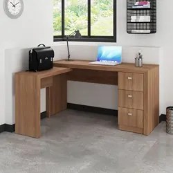 Mesa Em L Para Escritório 3 Gavetas ME4101 Amêndoa - Tecno Mobili
