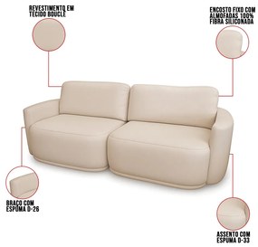 Sofá 2 Lugares Orgânico 214cm Modulado para Sala Brumma Bouclê  K01 - D'Rossi - Bege