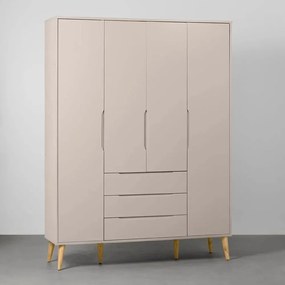 Guarda-Roupa Elfe 4 Portas e 3 Gavetas com Pés Retrô Natural - Areia Fosco