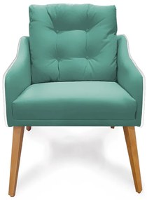 Poltrona Decorativa Delta Pés Palito Corano Branco / Veludo Turquesa - Sheep Estofados - Veludo Turquesa