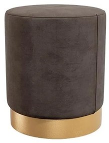 Puff Veludo Com Base Tecido Metalizado Dourado Marrom 47x40