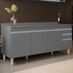 Balcão de Cozinha Para Pia Com Tampo 180cm Dallas Cinza - Lumil