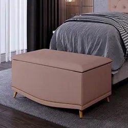 Calçadeira Baú Solteiro 90cm com Tachas Imperial J02 Veludo Rosê - Mpo