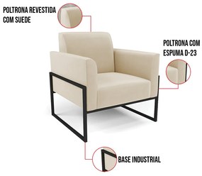 Kit 2 Poltronas Base Industrial Alta Preto Marisa Suede D03 - D'Rossi - Bege