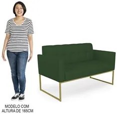 Sofá Namoradeira e 1 Poltrona Base Industrial Dourado Ana Veludo Luxo