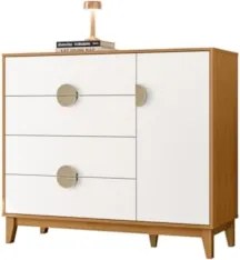 Cômoda Sapateira 1 Porta 4 Gavetas 120cm Ipê Branco/Cinamomo - Albatro