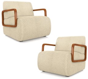 Kit 2 Poltronas Decorativa Sala de Estar Odessa Braços em Madeira Bouclê Bege G33 - Gran Belo