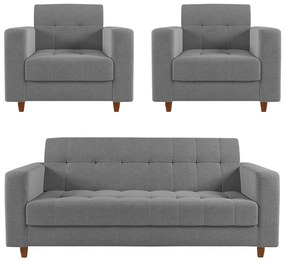 Sofá 2 Lugares e 2 Poltronas Pé Madeira Castanho Arezo Linho D01 - D'Rossi - A26 Grafite