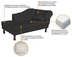 Recamier Diana 160cm Lado Esquerdo Corano Preto - ADJ Decor
