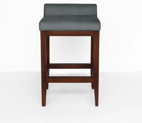 Banqueta Alta Lotus Base Madeira Maciça Estofada Suede Cinza Grafite