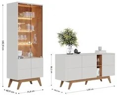 Balcão Buffet Com Cristaleira Rebeca C05 Off White/Freijó - Mpozenato
