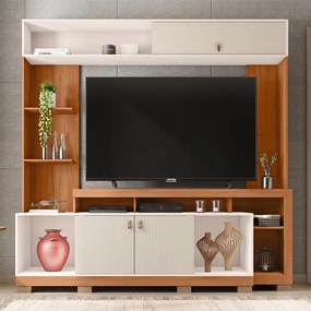 Estante TV 65 Pol 200cm Sala de Estar Olevi C01 - D'Rossi - Freijó/Off White