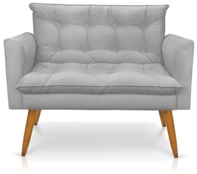 Kit 1 Sofá Namoradeira e 2 Poltronas Tais Suede Pés Palito Castanho - D'Rossi - Cinza