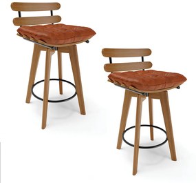 Kit 02 Banquetas Giratória Costela Corano Base Madeira MA70 - DRossi - Nozes