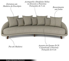 Sofá Living 3 Lugares 265cm Pés Madeira Morales com Almofadas Linho Cáqui Claro G52 - Gran Belo