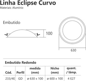 Luminária De Embutir Eclipse Curvo 4Xe27 Mini Ø60X11Cm Metal | Usina 2... (BT - Branco Texturizado + BR-F - Branco Fosco)