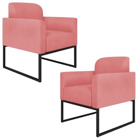 Kit 2 Poltronas Decorativas Isabella Base Industrial Suede Rosê/Preto G19